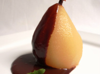Poached pears with mint chocolate sauce