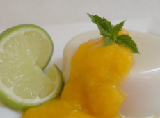Coconut pannacotta with mango and lime purée