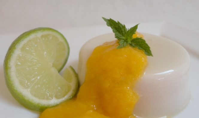 Coconut pannacotta with mango and lime puree