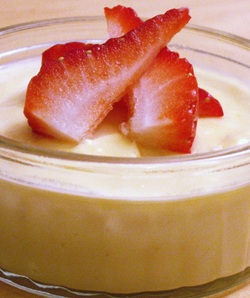 Custard with some strawberries